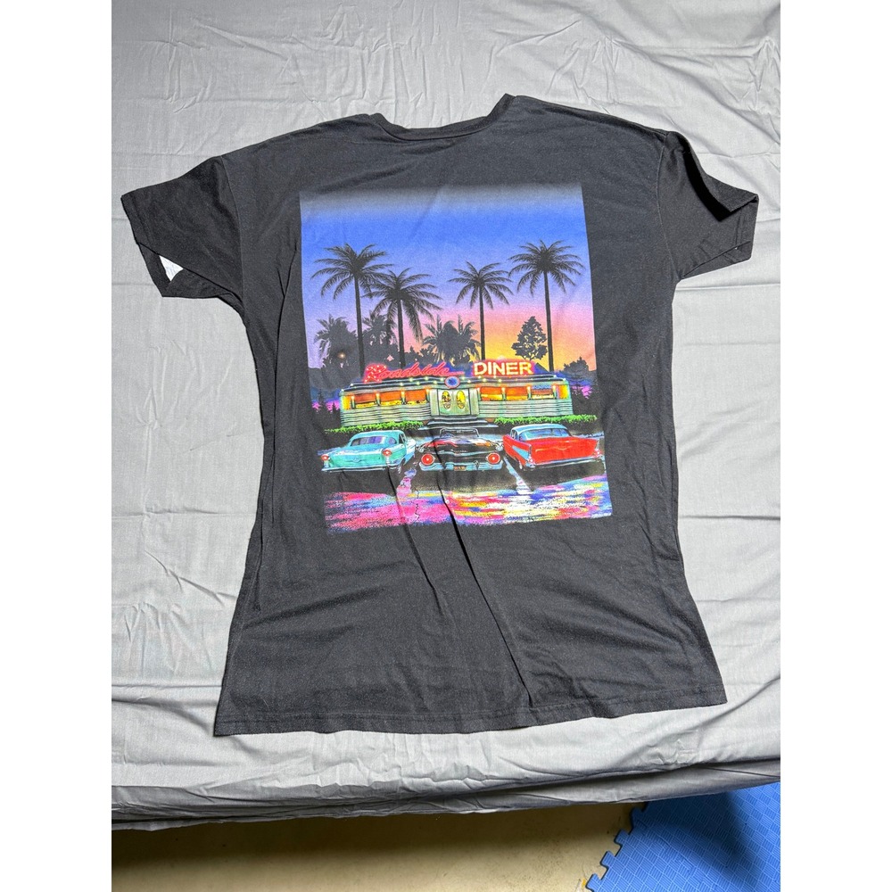 Shein Graphic Tee Men Size M Black Good Retro Roadside Diner Classic Car Print